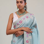 Powder Blue Tissue Saree With Embroidery Border