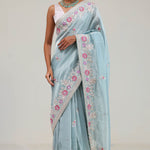 Powder Blue Tissue Saree With Embroidery Border