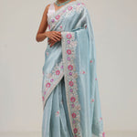 Powder Blue Tissue Saree With Embroidery Border