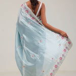 Powder Blue Tissue Saree With Embroidery Border