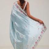 Powder Blue Tissue Saree With Embroidery Border