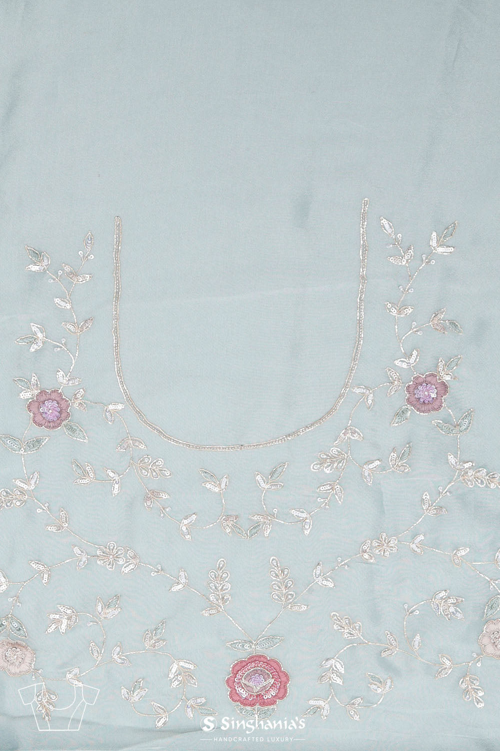 Powder Blue Tissue Saree With Embroidery Border