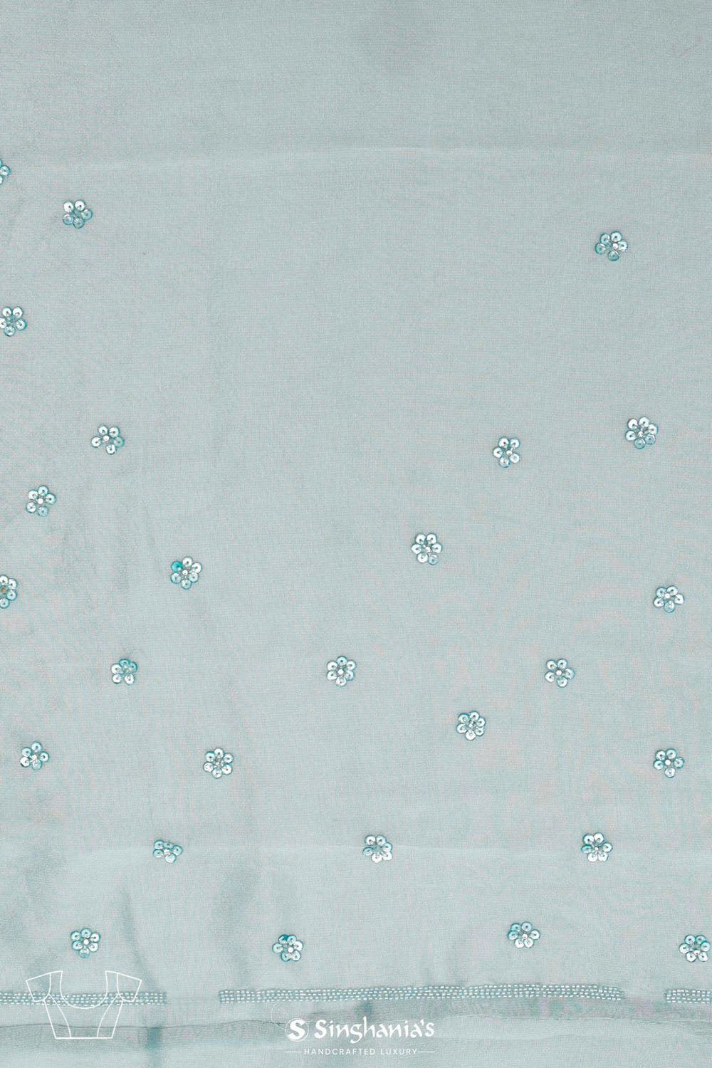 Light Turquoise Tissue Saree With Embroidery Detail