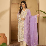 Lilac Floral Print Organza Kurti Set