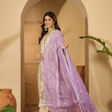 Lilac Floral Print Organza Kurti Set