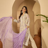 Lilac Floral Print Organza Kurti Set