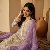 Lilac Floral Print Organza Kurti Set