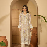 Lilac Floral Print Organza Kurti Set