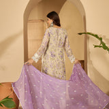 Lilac Floral Print Organza Kurti Set