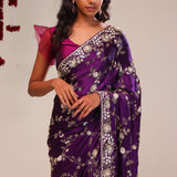 Palatinate Purple Silk Handcrafted Saree