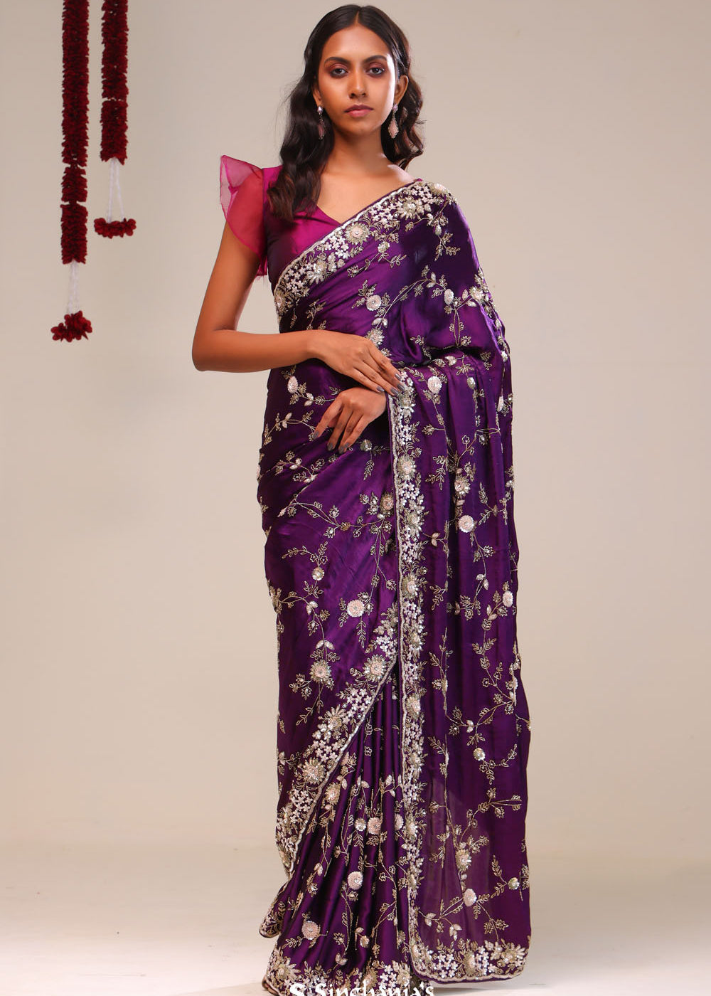 Palatinate Purple Silk Handcrafted Saree