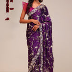 Palatinate Purple Silk Handcrafted Saree