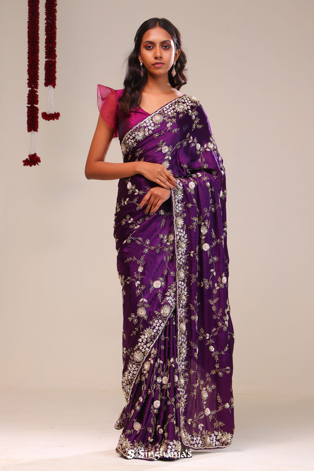 Palatinate Purple Silk Handcrafted Saree