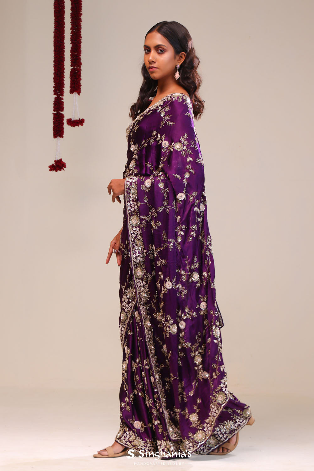 Palatinate Purple Silk Handcrafted Saree