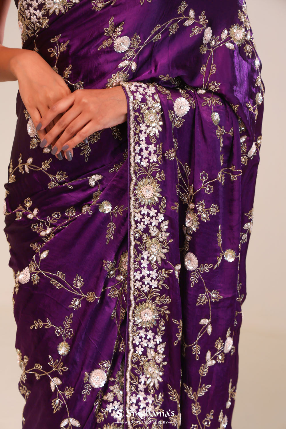 Palatinate Purple Silk Handcrafted Saree