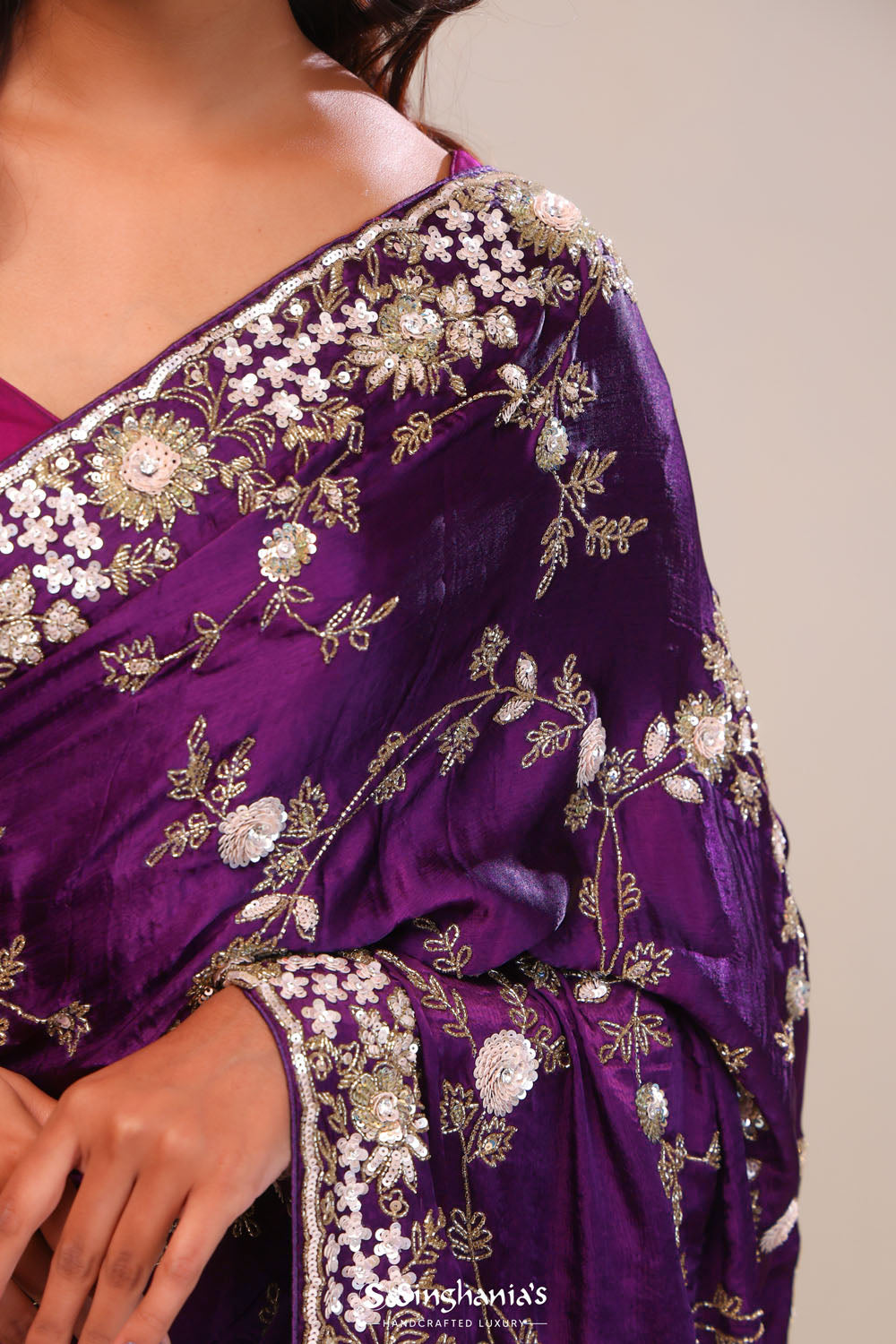Palatinate Purple Silk Handcrafted Saree