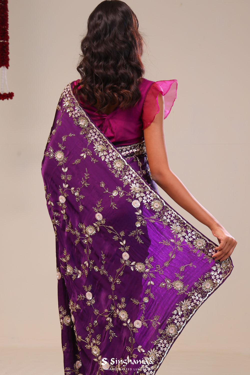 Palatinate Purple Silk Handcrafted Saree