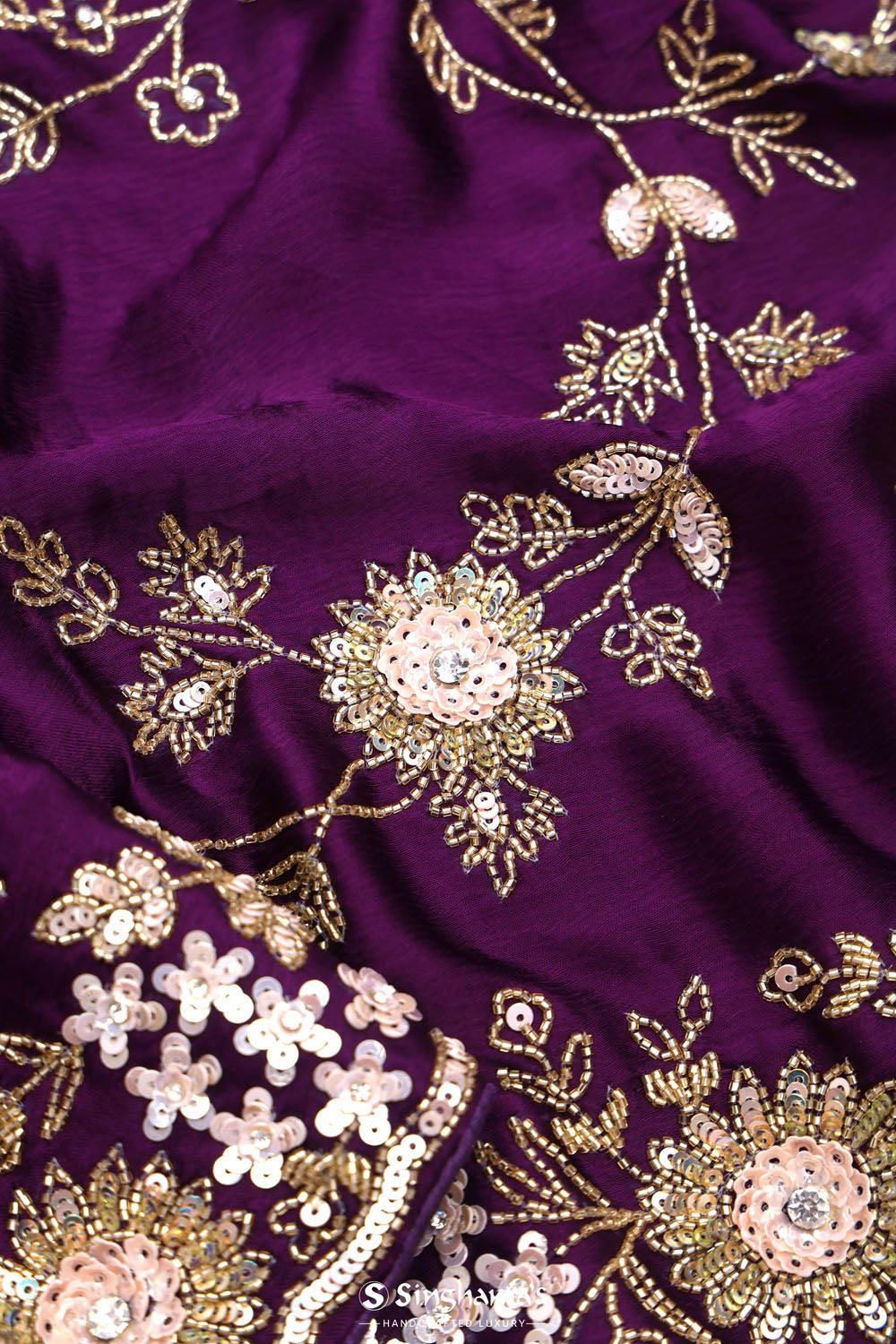 Palatinate Purple Silk Handcrafted Saree