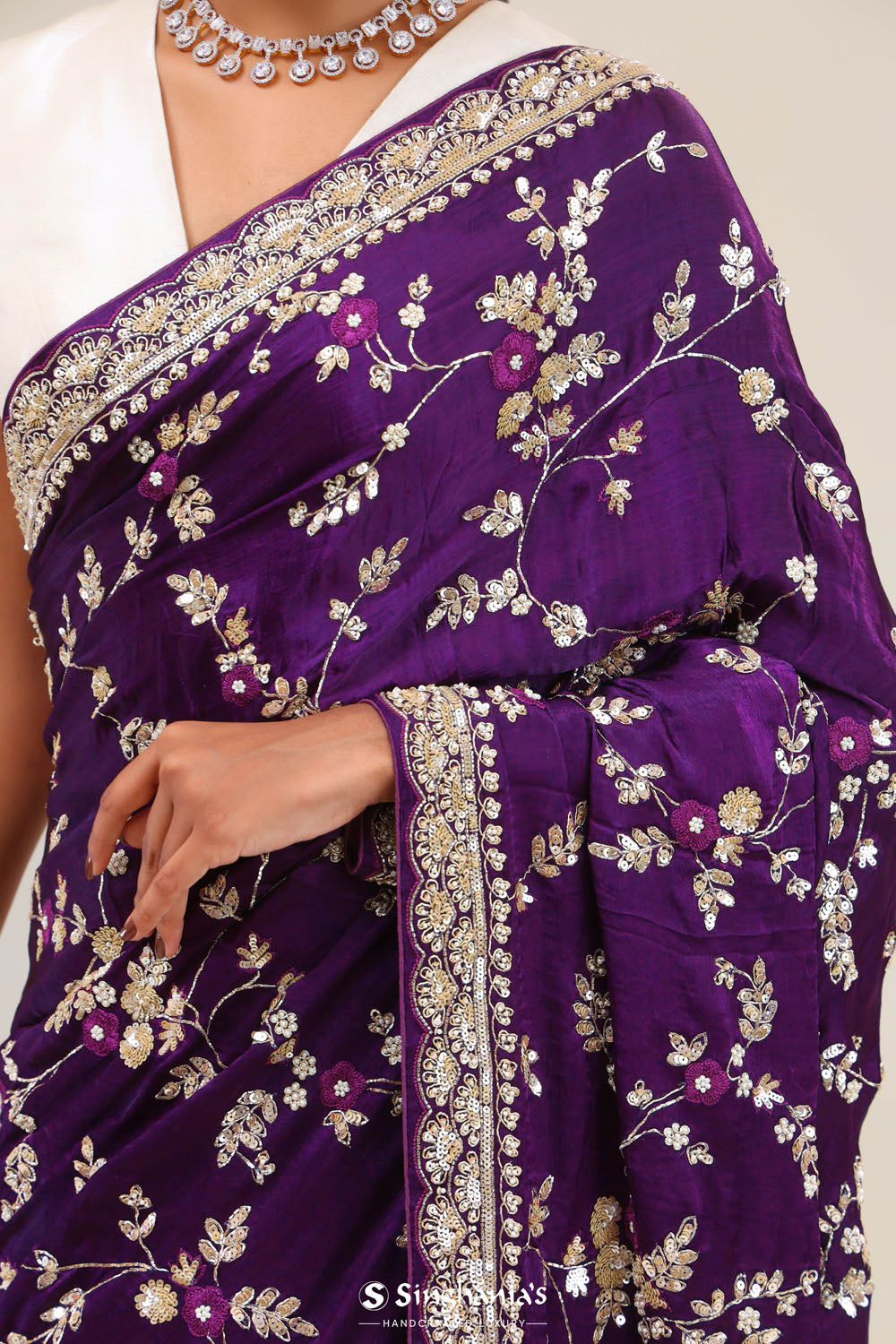 Royal Purple Silk Crafted Saree
