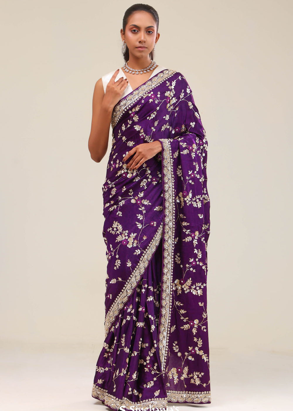 Royal Purple Silk Crafted Saree