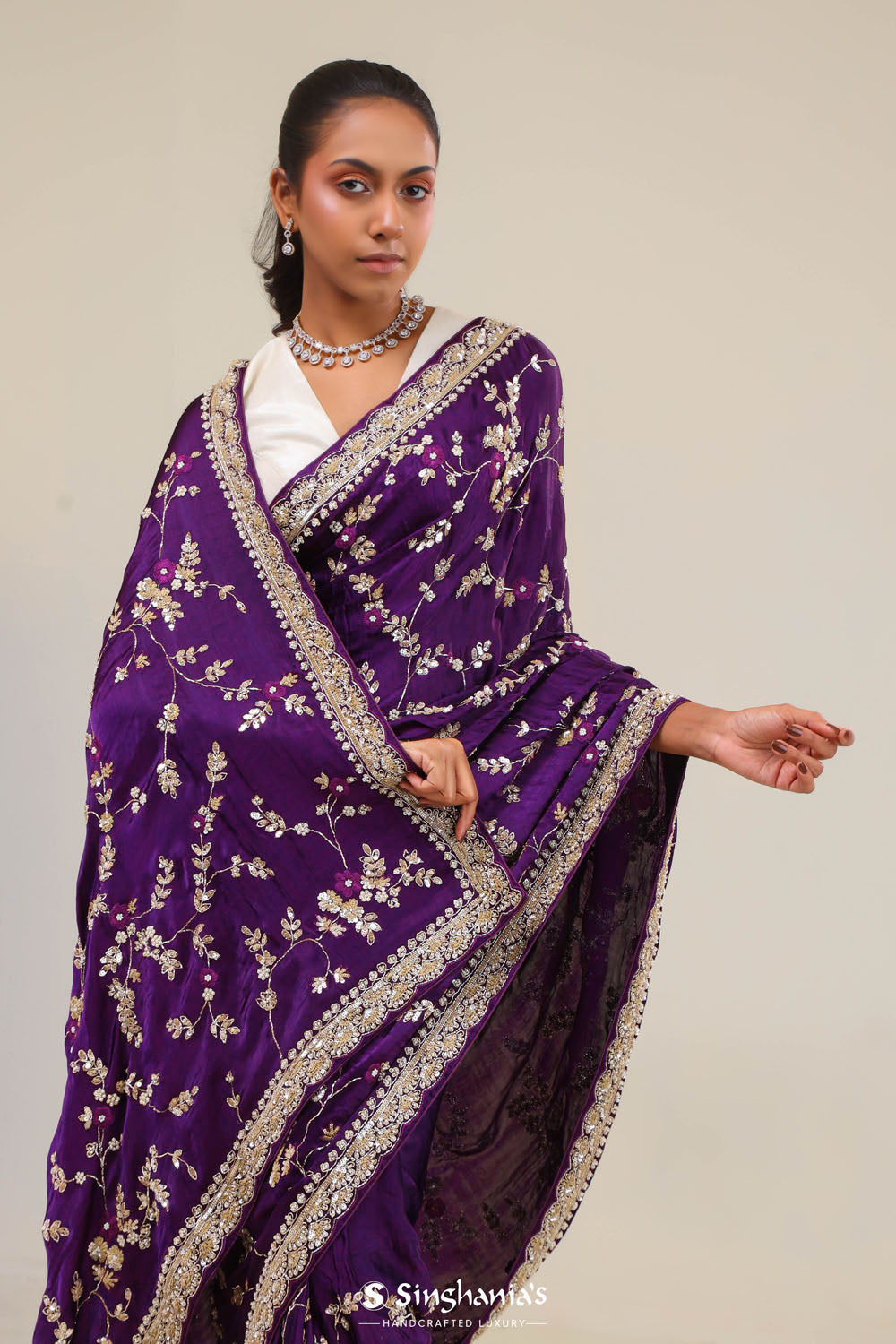 Royal Purple Silk Crafted Saree