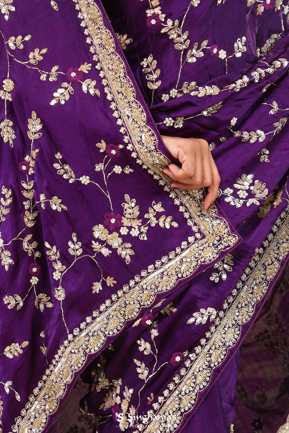 Royal Purple Silk Crafted Saree