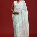 Pale Mint Crafted Organza Saree