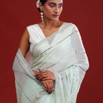 Pale Mint Crafted Organza Saree