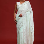 Pale Mint Crafted Organza Saree