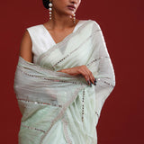 Pale Mint Crafted Organza Saree