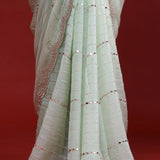 Pale Mint Crafted Organza Saree