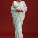 Pale Mint Crafted Organza Saree
