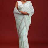 Pale Mint Crafted Organza Saree