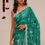 Myrtle Green Organza Handcrafted Saree