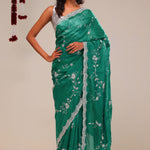 Myrtle Green Organza Handcrafted Saree
