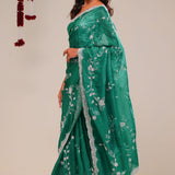 Myrtle Green Organza Handcrafted Saree