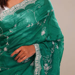 Myrtle Green Organza Handcrafted Saree