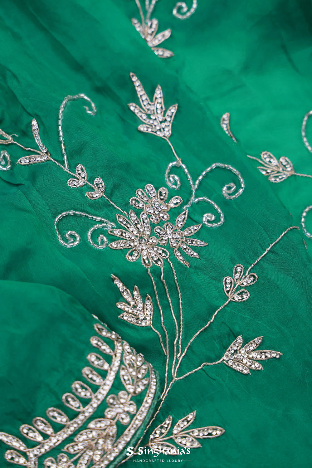 Myrtle Green Organza Handcrafted Saree