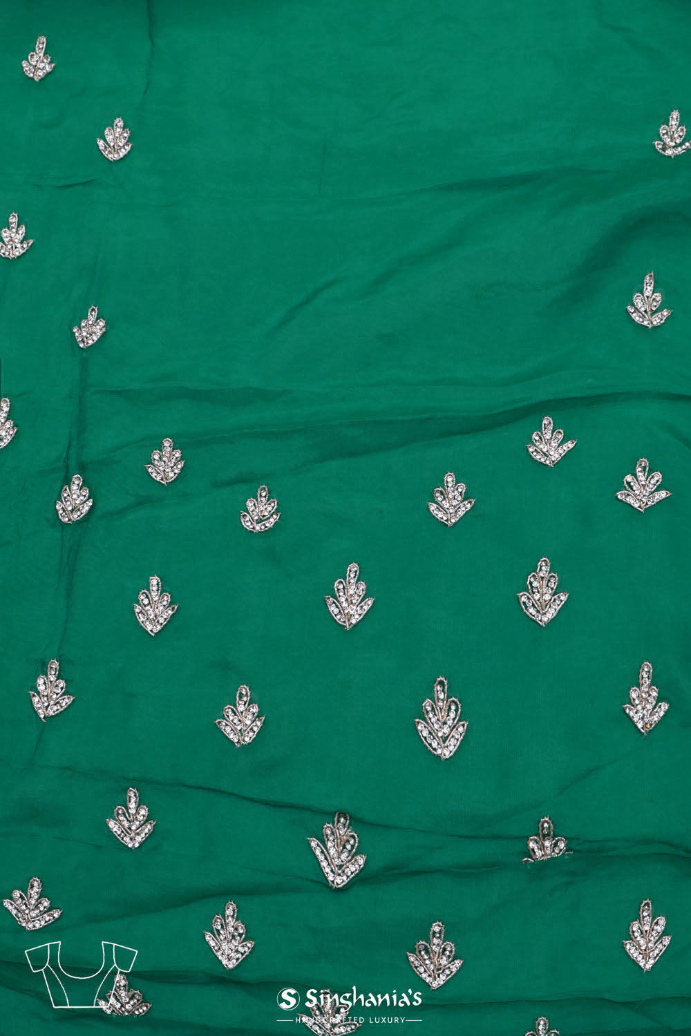 Myrtle Green Organza Handcrafted Saree