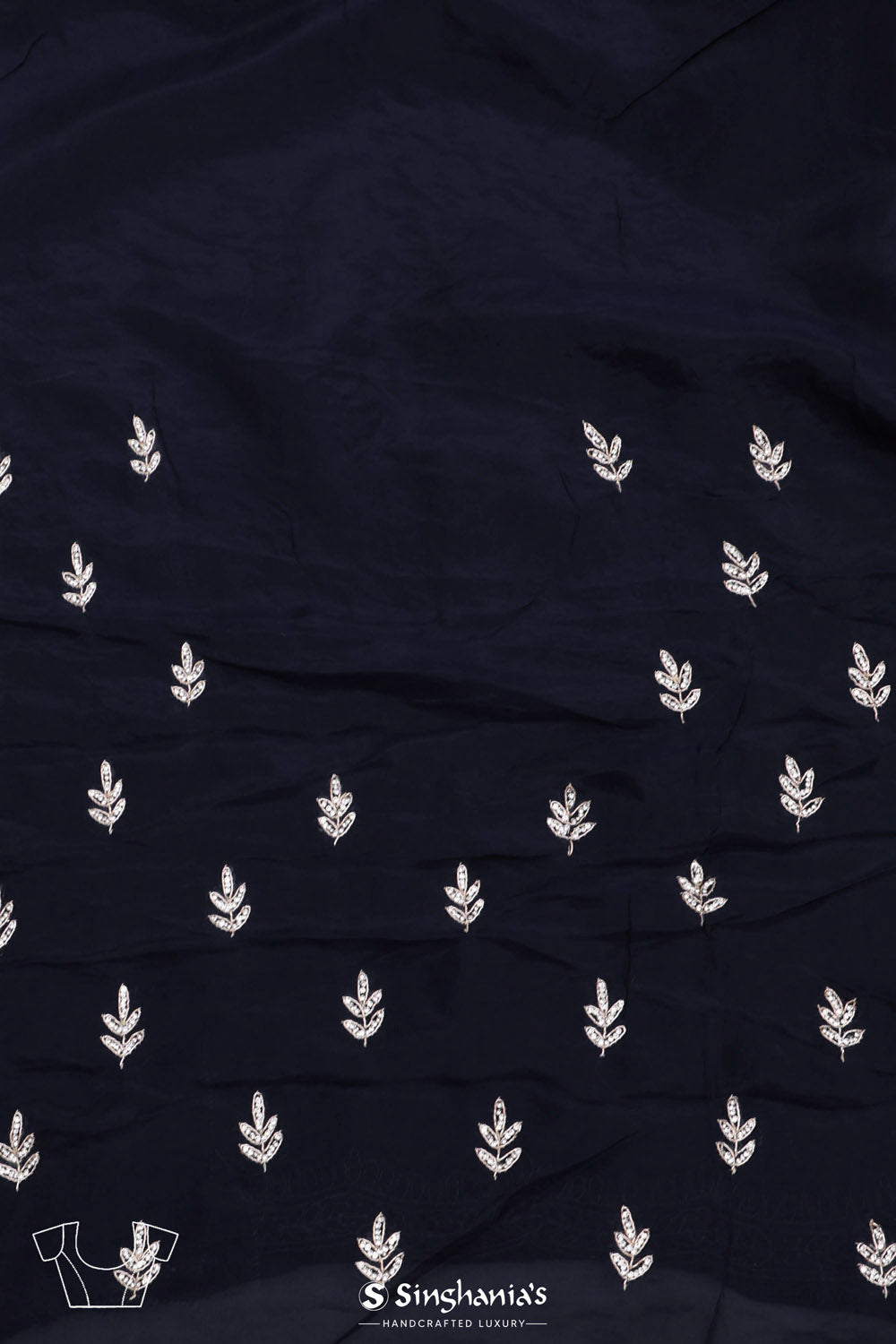 Deep Blue Floral Jaali Crafted Organza Saree