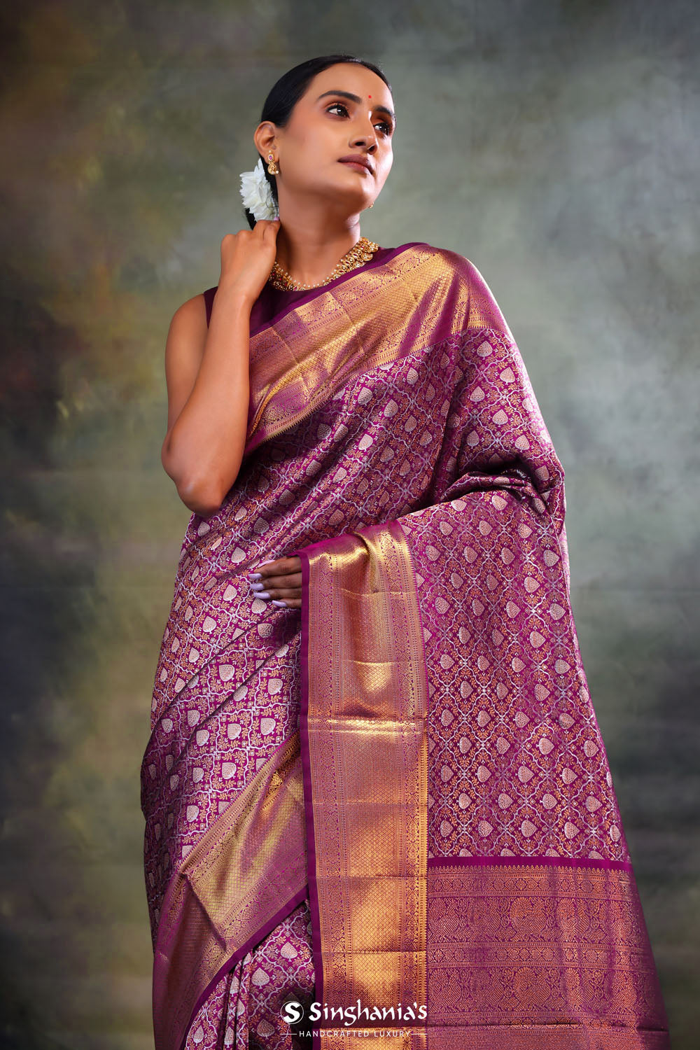 Pansy Purple Jaal Kanjivaram Silk Saree