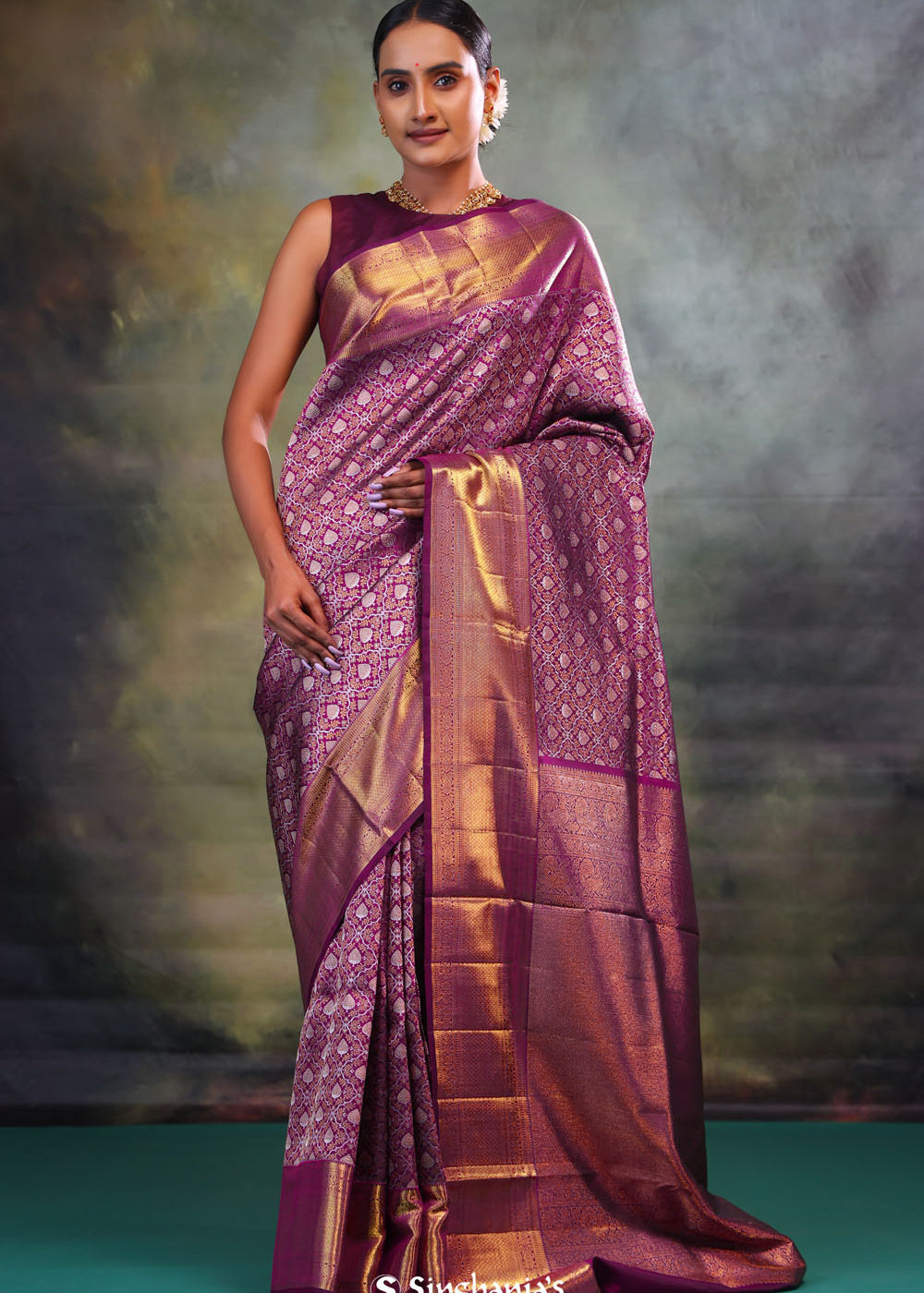 Pansy Purple Jaal Kanjivaram Silk Saree