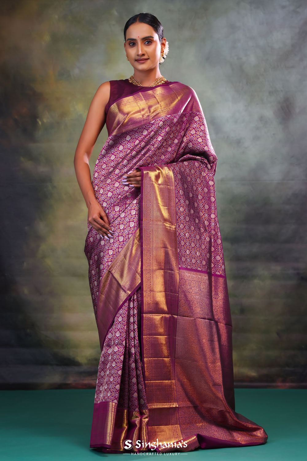 Pansy Purple Jaal Kanjivaram Silk Saree
