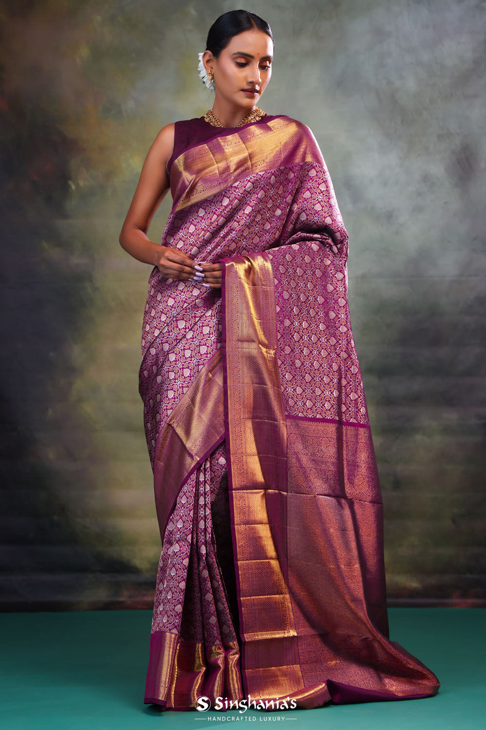 Pansy Purple Jaal Kanjivaram Silk Saree
