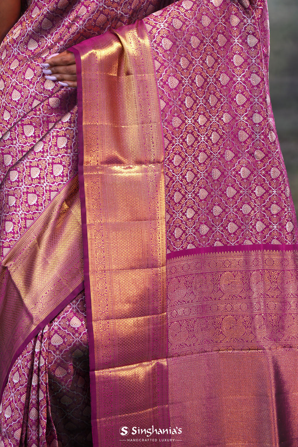 Pansy Purple Jaal Kanjivaram Silk Saree