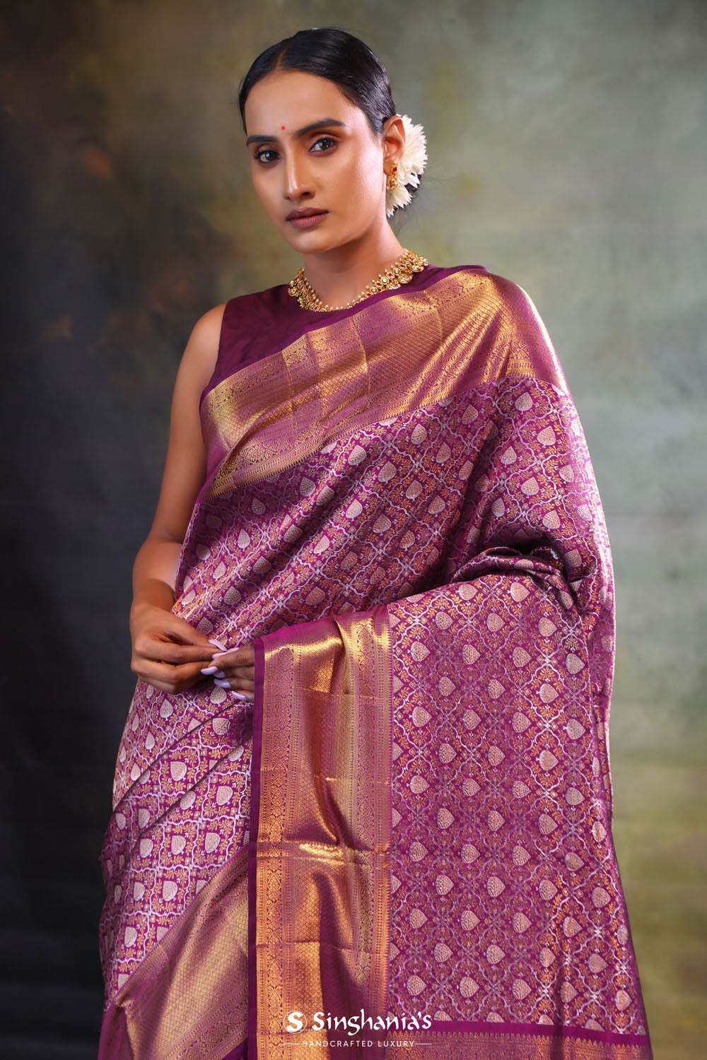 Pansy Purple Jaal Kanjivaram Silk Saree