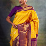 Yellow Gold Jaali Kanjivaram Silk Saree
