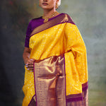 Yellow Gold Jaali Kanjivaram Silk Saree