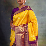 Yellow Gold Jaali Kanjivaram Silk Saree