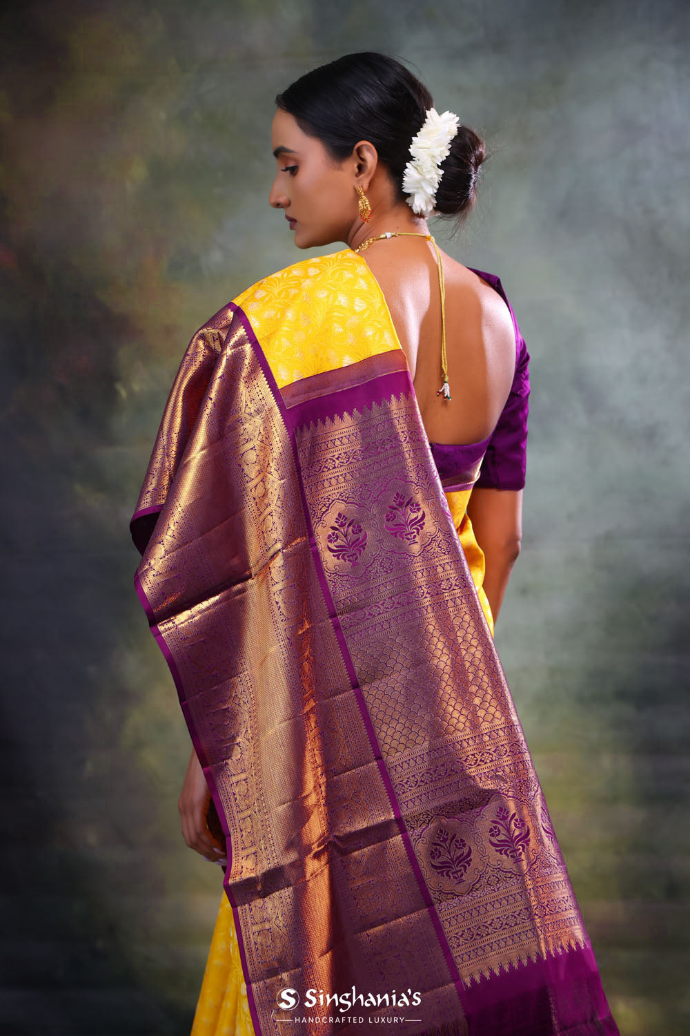 Yellow Gold Jaali Kanjivaram Silk Saree